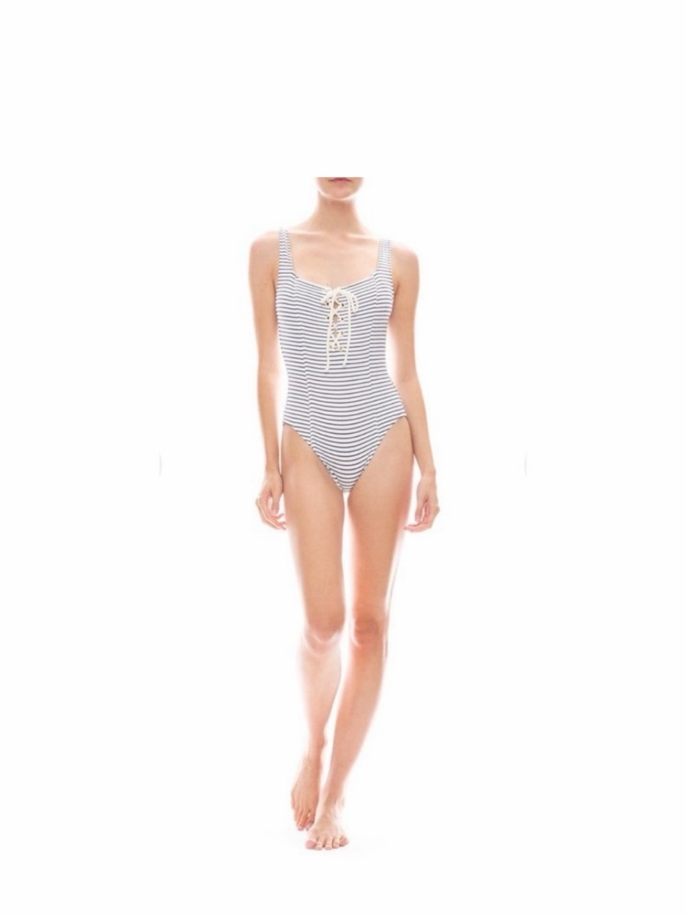 SOLID & STRIPED Navy and White Lace-Up One-Piece Swimsuit